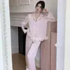 YD2025 Novo Pijama Francês Feminino com Babados de Alta Qualidade Suave Seda de Gelo Pijama Primavera e Outono Conjunto Roupas de Casa
