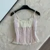 Corsé retro de espina de pescado estilo francés, camisola ajustada con ribete de encaje