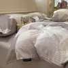 Conjunto de Roupa de Cama de Algodão Puro para Primavera e Verão, Conjunto de Quatro Peças, Capa de Edredom 100% Algodão, Conjunto de Três Peças com Listras Estilo Jie Liya para Quarto de Estudante