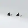 Brincos Triangulares de Resina Preta Estilo Japonês e Coreano Moda Simples e Únicos em Prata de Lei S925 Nalan G3188