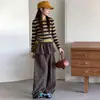 Conjunto de outono para meninas transfronteiriço, modelo 2026, top casual listrado estilo coreano e culotes para crianças mais velhas
