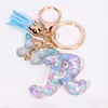 Chaveiro de Lantejoula Letra 26 Série Azul Céu Temu Dropshipping Pingente de Borboleta com Borla Charme de Bolsa Chaveiro