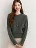 Suéter Pulóver de Cachemira Gruesa con Cuello Redondo y Punto Trenzado para Mujer Otoño Invierno 2026, Jersey Grueso con Patrón Retorcido de Manga Larga, Top Corto de Punto