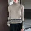 Suéter de punto de lana pura para mujer con cuello medio abierto abotonado, engrosado, nuevo estilo de otoño e invierno, patrón Fair Isle, manga larga, moderno y a la moda