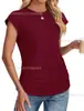 Amazon 2025 Verão Novo Europeu e Americano Transfronteiriço Feminino Colete Cor Sólida Gola Redonda Manga Curta Camiseta Básica Feminina