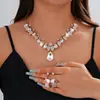 Joia para Exportação Europeia e Americana Estilo Étnico Retrô Gota d'Água Pedra Preciosa Colar Corrente da Clavícula Feminina Folha Conjunto de Joias Prontas