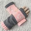Guantes de Punto Cálidos y de Moda para Mujer de Otoño e Invierno, Guantes Cálidos para Exteriores de Medio Dedo con Hilo Acrílico y Diseño de Bloques de Color, Transfronterizo