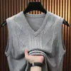 Suéter de Punto Casual con Cuello en V para Hombre Otoño e Invierno Moda Sencilla Color Sólido Jersey Chaleco sin Mangas