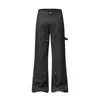 Calça jeans flare com joelheira para homens, estilo de rua, corte limpo, cor sólida personalizada, calça longa casual solta