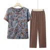 Ropa de Verano para Mujeres de Mediana Edad y Mayores, Nuevos Conjuntos de Manga Corta para Madres, Ropa de Abuela, Camisetas, Conjunto de Dos Piezas para Señoras Mayores