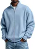 Estación Independiente Transfronteriza Europea y Americana Ropa de Hombre Estilo Americano Moda Desgastada para Hombre Chaqueta Sencilla de Color Sólido Waffle Cuello Alto con Cremallera