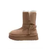 Botas de Nieve para Mujer Invierno 2026 Estilo Nuevo con Suela Gruesa y Tacón Oculto, Zapatos de Nieve de Algodón Engrosados del Noreste, Botas de Piel de Caña Media