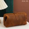 Bolsa Cosmética Feminina em Couro Genuíno Grande Capacidade Bolsa de Lavagem Couro de Vaca Camada Superior Feminina Bolsa de Armazenamento para Cosméticos e Cuidados com a Pele Couro Crazy Horse