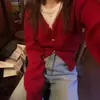 Suéter de Primavera de Melocotón Blanco 8 Colores Coreano Cuello en V de un Solo Botón Cardigan de Lana Tejida Top Delgado para Mujer