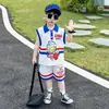 Conjunto Polo Manga Curta Azul e Preto com Gola para Meninos Verão Conjunto de Duas Peças Elegante Fino Infantil Roupas de Bebê