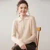 Polo com Zíper Meio Gola Tricô de Caxemira Tricô de Manga Longa Feminino Pulôver Tricô Camisa Casual Solta Tricô Base para Mulheres