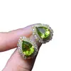 Aretes de Peridoto Natural Plata de Ley 925 Chapado en Oro Blanco Tamaño de la Piedra Principal 7*9mm, Natural, ¡Soporta Pruebas!