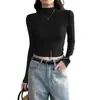 Camiseta base corta de cuello medio alto negro para mujer, primavera, otoño, invierno 2025 nuevo estilo, manga larga, cintura alta, ajustada, top corto