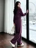 Conjunto Deportivo Casual Morado para Mujer Otoño Holgado Adelgazante Sudadera con Cuello Alto Pantalones de Pierna Ancha Conjunto Sencillo de Dos Piezas Estilo Coreano