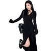 Vestido largo con diseño de Pure Desire para mujer, otoño, nuevo, cintura adelgazante, estilo de chica, escote en V, mangas acampanadas, vestido irregular