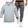 Terno esportivo masculino de 180g com capuz, cor sólida, duas peças, moletom com capuz e calça de moletom