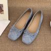 Sapatos Baixos Vermelhos Femininos Primavera Novos Estilo Francês Suaves Sapatos Estilo Bailarina Feijão Amarelos de Salto Alto