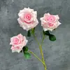 Rosa sweetheart artificial de 3 cabeças para decoração de casamento, decoração de casa, arranjo floral, rosa serigrafado, ornamentos de flores artificiais transfronteiriços, atacado