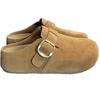 Tamancos Estilo Birkenstock com Solado Grosso e Bico Redondo para Aumento de Altura para Mulheres, Novo 2025 Versátil Respirável Casual Couro Macio Meia-Chinelinho Sapatos Femininos