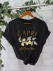 Playera de Algodón Puro Verano Europeo y Americano Manga Corta Cuello Redondo Exportación Transfronteriza Estampado de Patrón Americano Camiseta de Mujer Fábrica de Exportación