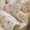 Invierno Pequeña Margarita Borlas Leche Polar Juego de Cuatro Piezas Doble Cara Coral Polar Funda Nórdica Dormitorio Polar Adicional Juego de Cama de Tres Piezas 4