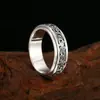 Anillo de Plata de Ley 925 al por Mayor, Exquisito Anillo Giratorio con Patrón de Hierba Tang para Hombre, Joyería Personalizada Retro de Plata Tailandesa Cerrada