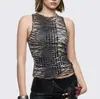 Top retro de calle con estampado de tigre, adornos de remaches y pedrería, top casual ajustado sin mangas de cuello redondo estilo Y2K para chica popular