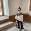 Conjunto de Roupa para Meninas com Top Patchwork Elástico Canelado e Calça Flare, Novo Outono 2026 Atacado de Roupas Infantis de Comércio Exterior