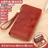 Billetera Larga de Cuero Genuino Multifuncional Vintage Piel de Vaca Gran Capacidad Bolso de Mano con Cremallera Cartera para Mujer Piel de Vaca de Primera Capa