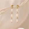 Pendientes de Borla Ovalados Geométricos Versátiles de Perla de Agua Dulce para Mujer Coreana Joyería de Lujo Ligero para Transmisión en Vivo