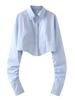 Camisa plisada con botones estilo blogger, estilo europeo y americano, con dobladillo corto de espiga, estilo irregular y curvo, para mujer, primavera 2024, venta al por mayor