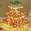 Soporte de acrílico de 3 niveles para cupcakes con luces LED para fiesta de cumpleaños, boda, soporte de exhibición de postres