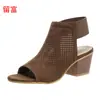 LiuFu Nuevo Estilo Europeo y Americano En Stock Punta Redonda Modernas Talla Grande Tacón Alto Zapatos de Mujer Color Sólido Slip-On Sandalias de Mujer