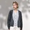 Cárdigan de punto de dos piezas color melardo, con bloques de color, suéter holgado y favorecedor para otoño, versátil y moderno