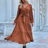 Estação Independente Amazon Comércio Exterior Explosivo Outono e Inverno Multicolorido Moda Europeia e Americana Vestido Feminino Transfronteiriço de Manga Longa Cor Sólida