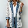 Chaqueta cárdigan personalizada, imitación europea y americana de mezclilla, empalmada con encaje, chaqueta calada, procesamiento de fábrica de ropa para mujer transfronteriza