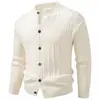 Cardigan de Punto Trenzado con Cuello Alto para Hombre Otoño/Invierno 2026 Color Sólido Manga Larga Botones Suéter Ropa Exterior Casual Chaqueta Multicolor