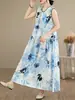 Vestido de verano para mujer de algodón y seda, estilo nuevo, elegante y con estilo, adecuado para madres, moderno y rejuvenecedor, hecho de algodón artificial, vestido tipo tank sin mangas