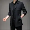 2026 Primavera e Outono Masculino Comprimento Médio de Botão Único Casual de Negócios Não Amassa Gola de Terno Casaco Trench Coat Fino Jaqueta Masculina