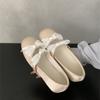 Zapatos Mary Jane de Satén y Encaje Suave Estilo Francés para Mujer con Aumento Interno de Altura, Zapatos de Cuero Poco Profundos de Punta Redonda 2025
