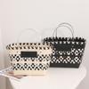 Bolsa tecida à mão com textura xadrez preto e branco, nova cor panda, portátil, cesto de legumes, nicho, portátil para compras, bolsa feminina