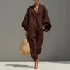 Moda Femenina Casual Europea y Americana Primavera/Verano 2026 Diseño de Estilo Perezoso Mangas Murciélago Cuello en V Holgado Conjunto