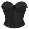 Sutiã de Copas com Aro Listrado Preto Transfronteiriço Europeu e Americano Corset Modelador de Corpo Shapewear de Corte Feminino