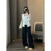 ¡Algodón Lyocell Zedaijia! Jeans Casuales de Tiro Alto de Pierna Ancha de Corte Relajado, Azul Denim Delgado Vintage para Mujer