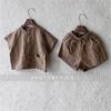 Traje nuevo de verano de moda coreana Ins para niños, camisa retro coreana, shorts, conjunto casual de dos piezas para niños y niñas